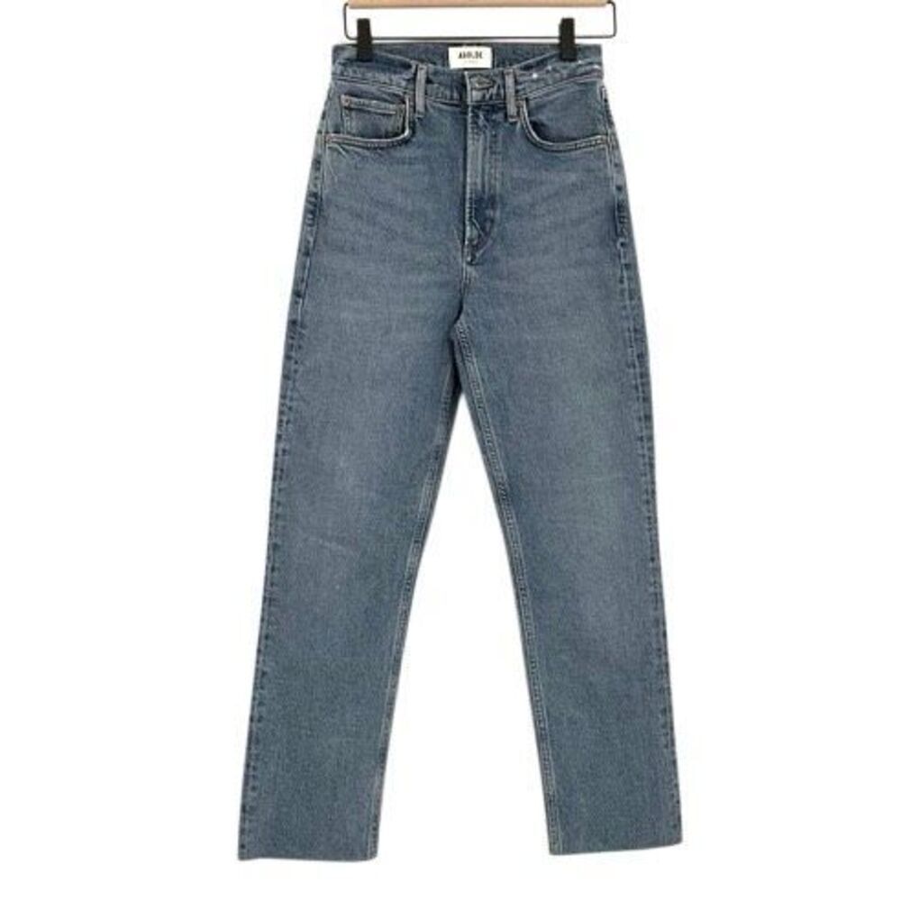 Agolde Blue Denim Cotton Stretch High-Rise Straight Leg Jeans Light Wash Size 24